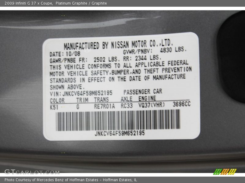 Platinum Graphite / Graphite 2009 Infiniti G 37 x Coupe
