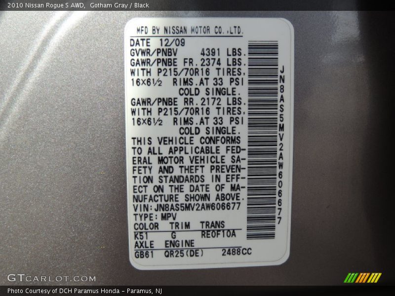 Gotham Gray / Black 2010 Nissan Rogue S AWD
