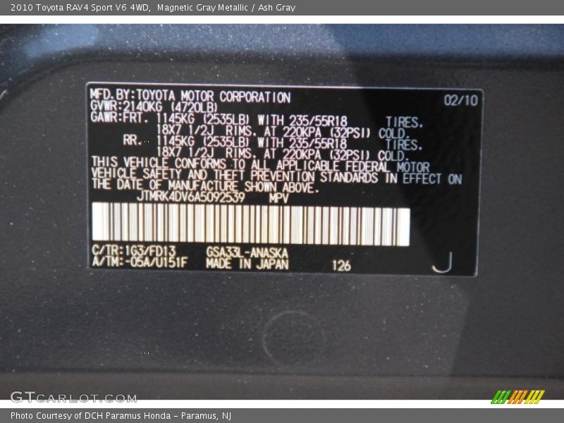 Magnetic Gray Metallic / Ash Gray 2010 Toyota RAV4 Sport V6 4WD