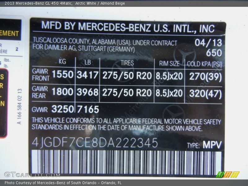 Arctic White / Almond Beige 2013 Mercedes-Benz GL 450 4Matic