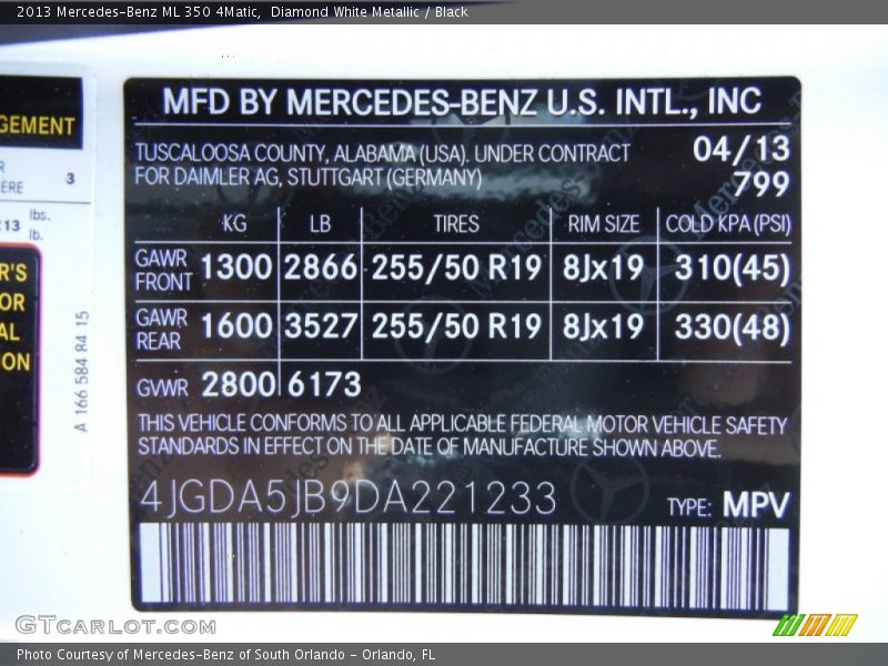 Diamond White Metallic / Black 2013 Mercedes-Benz ML 350 4Matic