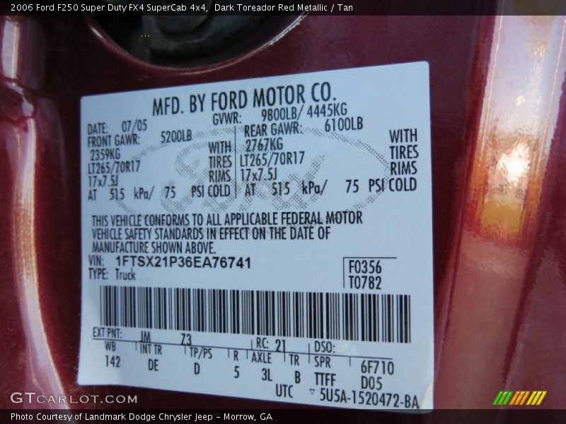 2006 F250 Super Duty FX4 SuperCab 4x4 Dark Toreador Red Metallic Color Code JM