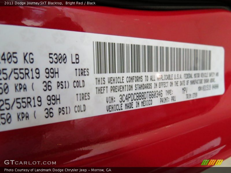 2013 Journey SXT Blacktop Bright Red Color Code PR1