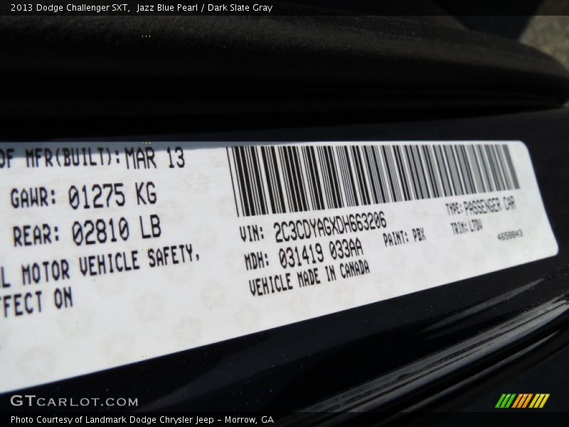 Jazz Blue Pearl / Dark Slate Gray 2013 Dodge Challenger SXT