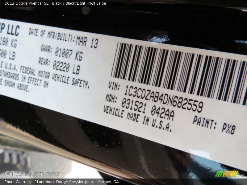 Black / Black/Light Frost Beige 2013 Dodge Avenger SE