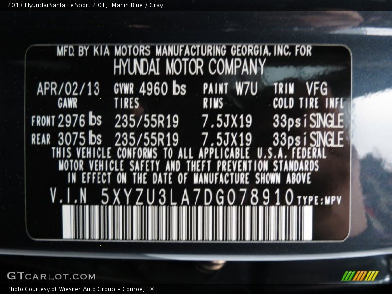 Marlin Blue / Gray 2013 Hyundai Santa Fe Sport 2.0T