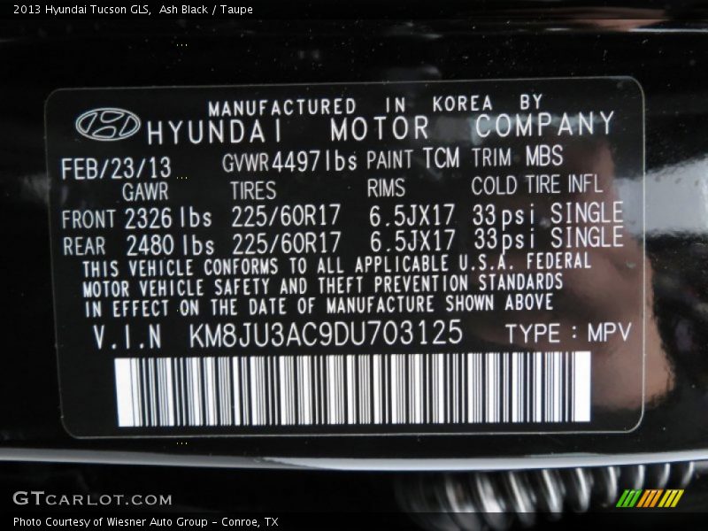 Ash Black / Taupe 2013 Hyundai Tucson GLS