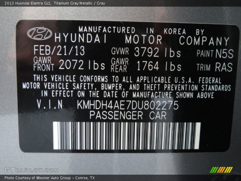 Titanium Gray Metallic / Gray 2013 Hyundai Elantra GLS