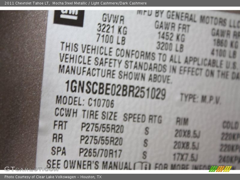 Mocha Steel Metallic / Light Cashmere/Dark Cashmere 2011 Chevrolet Tahoe LT