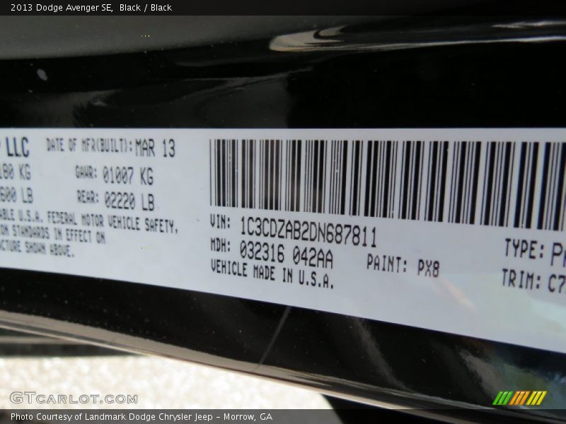 Black / Black 2013 Dodge Avenger SE
