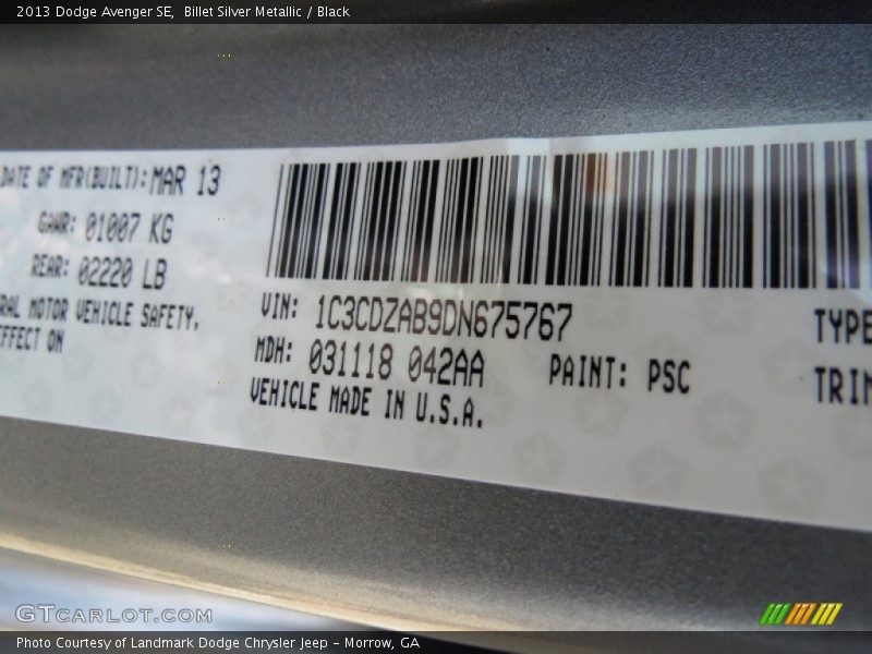 Billet Silver Metallic / Black 2013 Dodge Avenger SE