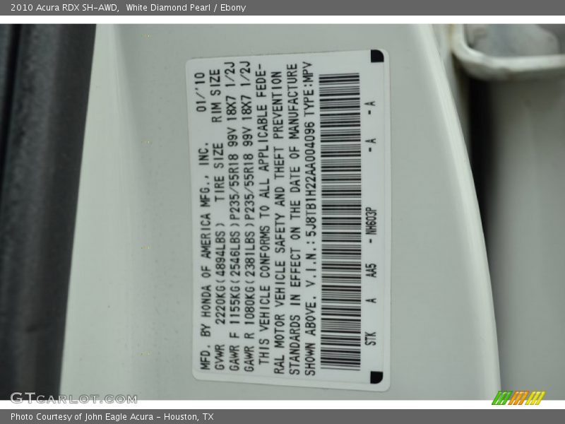 White Diamond Pearl / Ebony 2010 Acura RDX SH-AWD