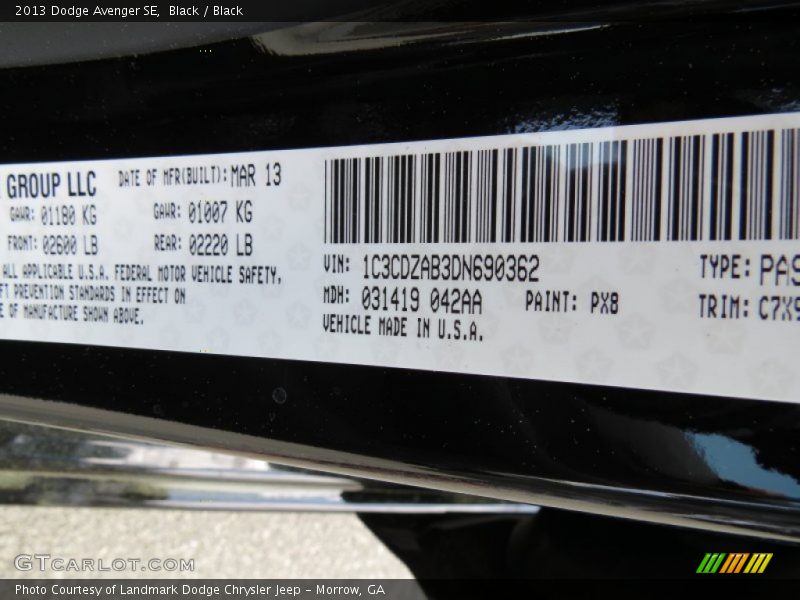 Black / Black 2013 Dodge Avenger SE