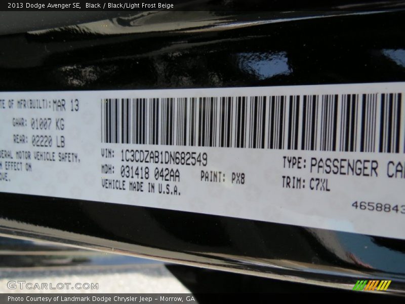 Black / Black/Light Frost Beige 2013 Dodge Avenger SE