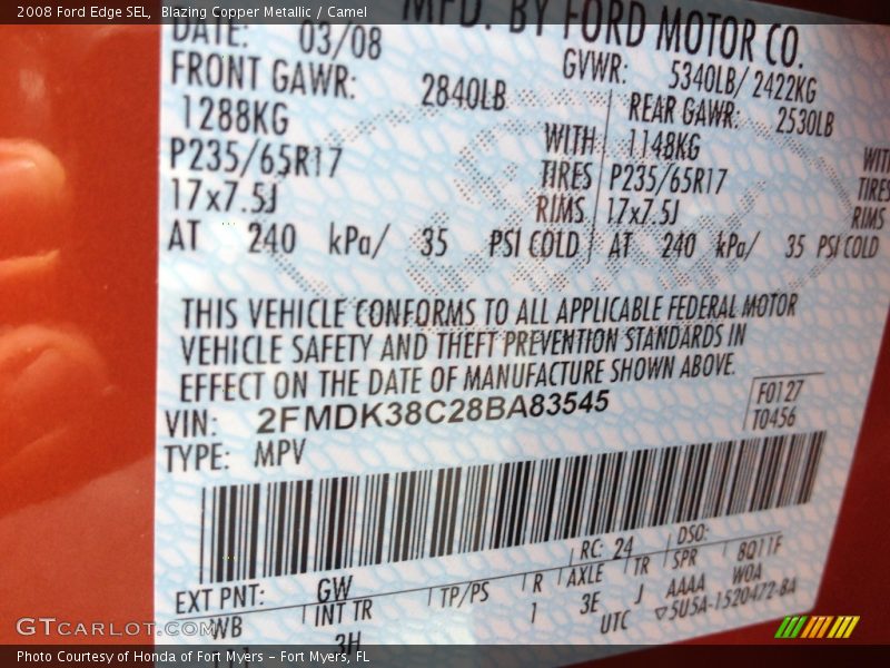Blazing Copper Metallic / Camel 2008 Ford Edge SEL