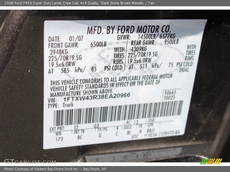 2008 F450 Super Duty Lariat Crew Cab 4x4 Dually Dark Stone Brown Metallic Color Code T7