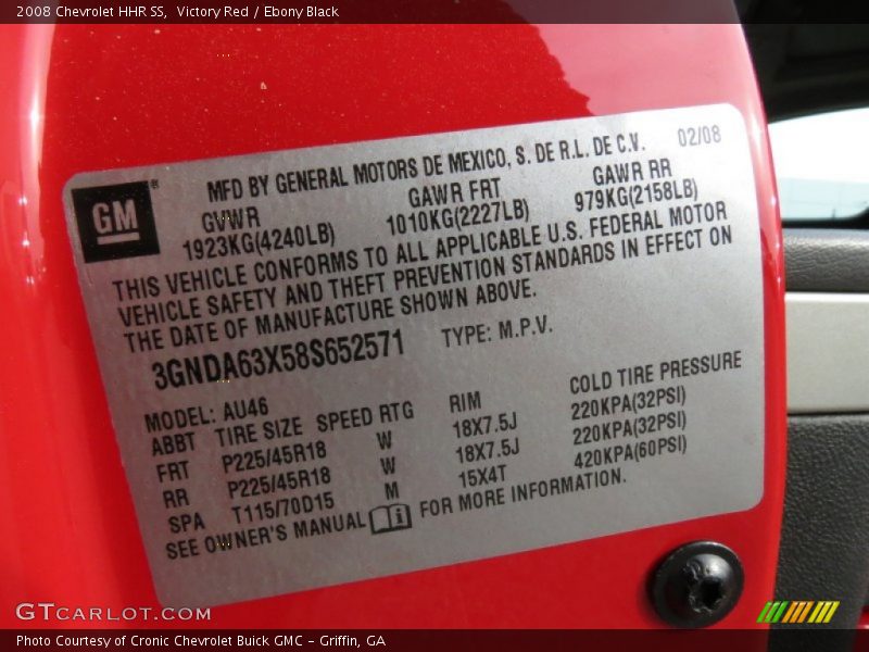 Info Tag of 2008 HHR SS