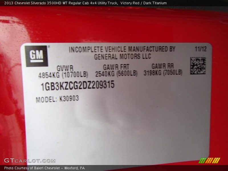 Victory Red / Dark Titanium 2013 Chevrolet Silverado 3500HD WT Regular Cab 4x4 Utility Truck