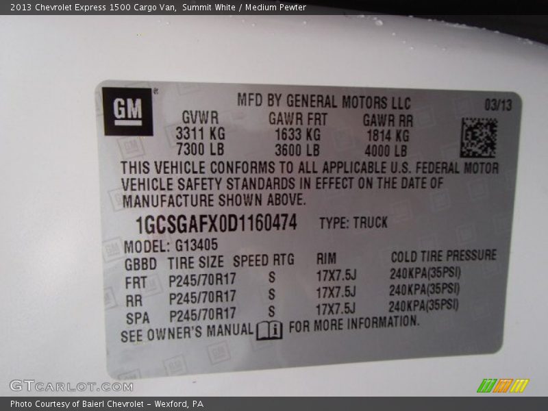 Summit White / Medium Pewter 2013 Chevrolet Express 1500 Cargo Van