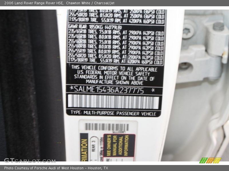 Chawton White / Charcoal/Jet 2006 Land Rover Range Rover HSE