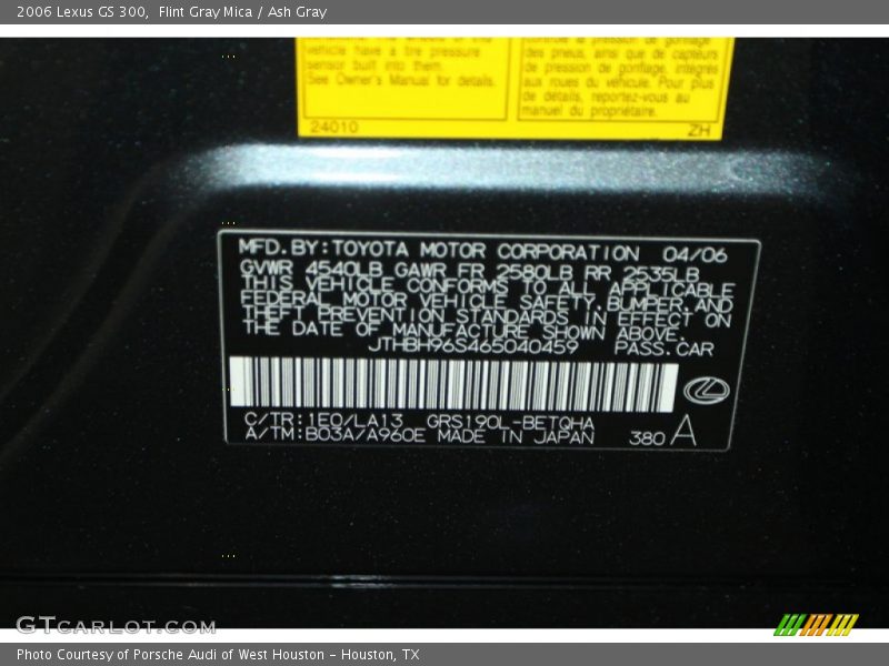 2006 GS 300 Flint Gray Mica Color Code 1E0