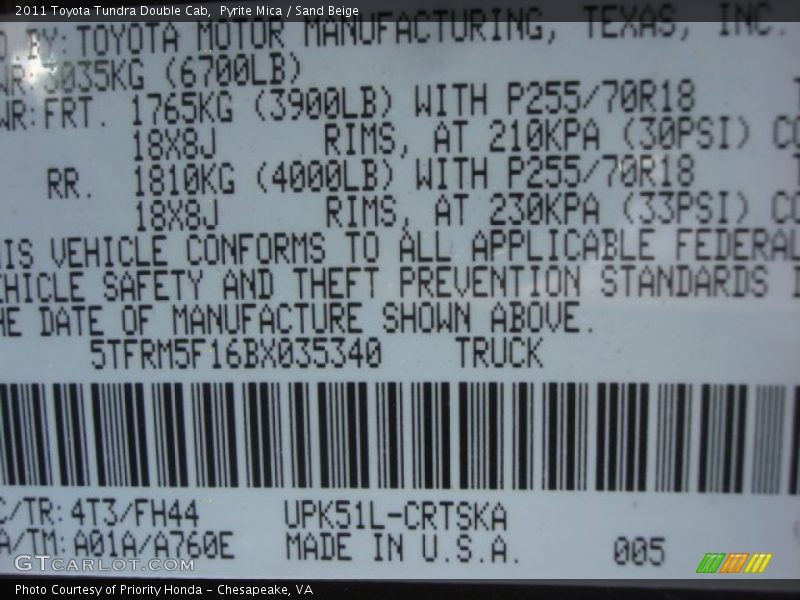 Pyrite Mica / Sand Beige 2011 Toyota Tundra Double Cab