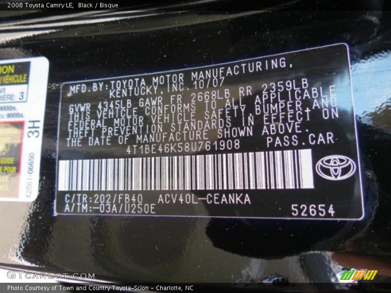 Black / Bisque 2008 Toyota Camry LE