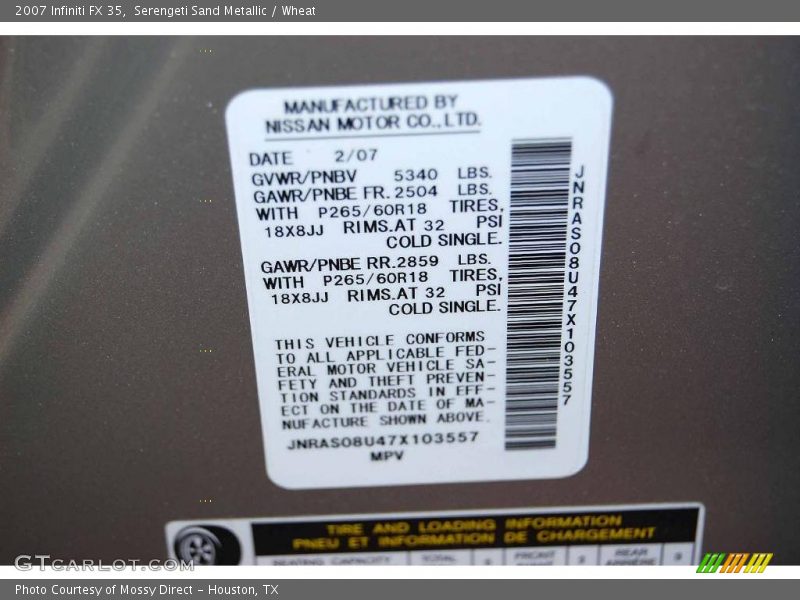 Serengeti Sand Metallic / Wheat 2007 Infiniti FX 35