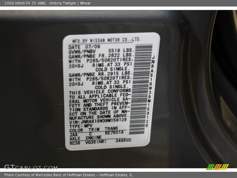 Umbria Twilight / Wheat 2009 Infiniti FX 35 AWD
