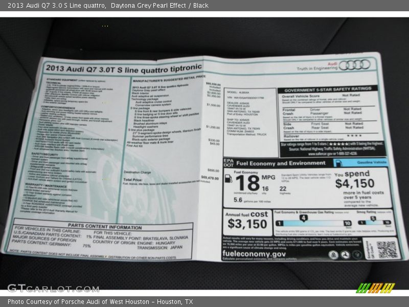  2013 Q7 3.0 S Line quattro Window Sticker