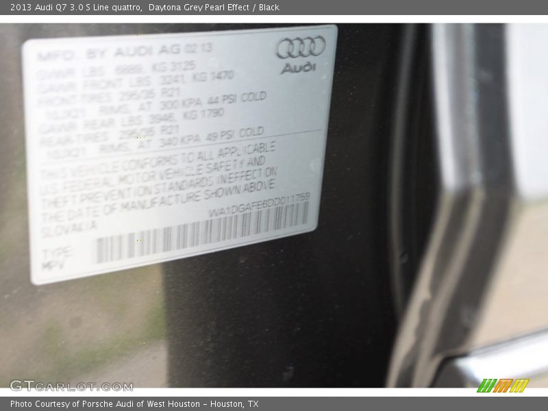 Daytona Grey Pearl Effect / Black 2013 Audi Q7 3.0 S Line quattro