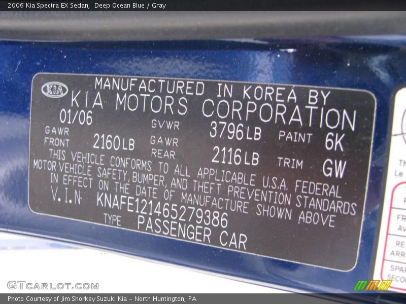 Deep Ocean Blue / Gray 2006 Kia Spectra EX Sedan