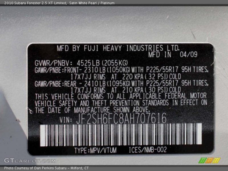 Satin White Pearl / Platinum 2010 Subaru Forester 2.5 XT Limited