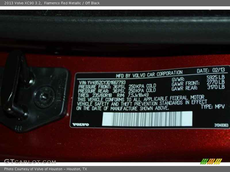 Flamenco Red Metallic / Off Black 2013 Volvo XC90 3.2