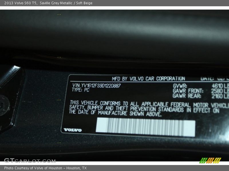 Saville Grey Metallic / Soft Beige 2013 Volvo S60 T5