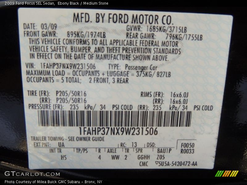 Ebony Black / Medium Stone 2009 Ford Focus SEL Sedan