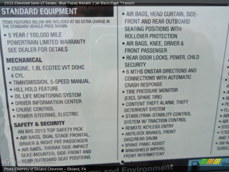 Blue Topaz Metallic / Jet Black/Dark Titanium 2013 Chevrolet Sonic LT Sedan
