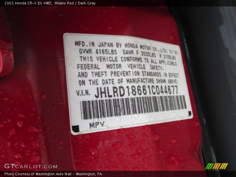Milano Red / Dark Gray 2001 Honda CR-V EX 4WD