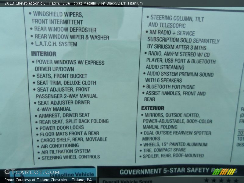 Blue Topaz Metallic / Jet Black/Dark Titanium 2013 Chevrolet Sonic LT Hatch