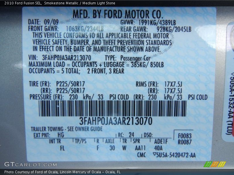 Smokestone Metallic / Medium Light Stone 2010 Ford Fusion SEL