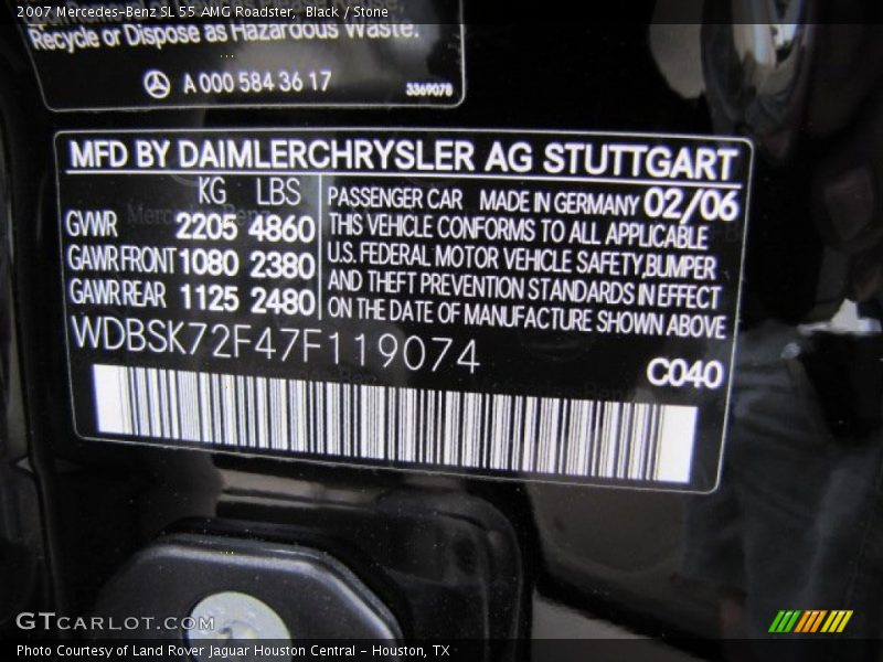 Black / Stone 2007 Mercedes-Benz SL 55 AMG Roadster