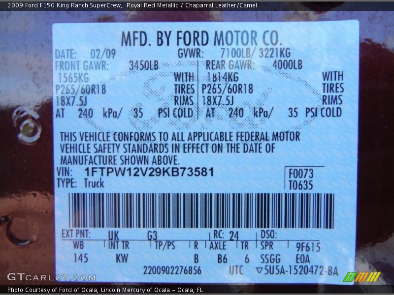 Royal Red Metallic / Chaparral Leather/Camel 2009 Ford F150 King Ranch SuperCrew