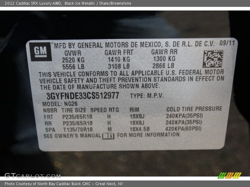 Black Ice Metallic / Shale/Brownstone 2012 Cadillac SRX Luxury AWD