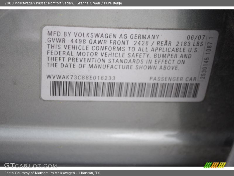 Granite Green / Pure Beige 2008 Volkswagen Passat Komfort Sedan