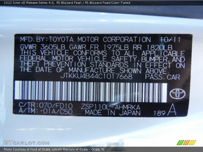 2012 xD Release Series 4.0 RS Blizzard Pearl Color Code 070