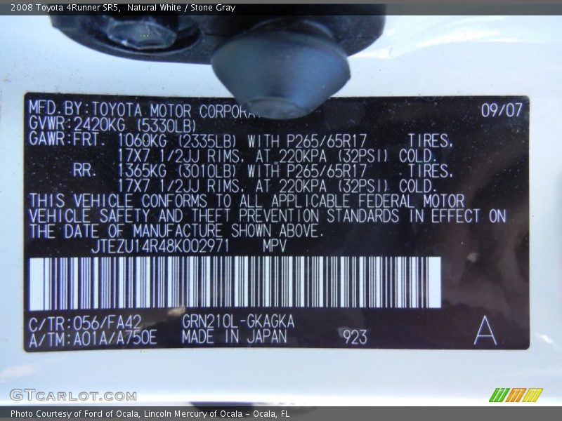2008 4Runner SR5 Natural White Color Code 056