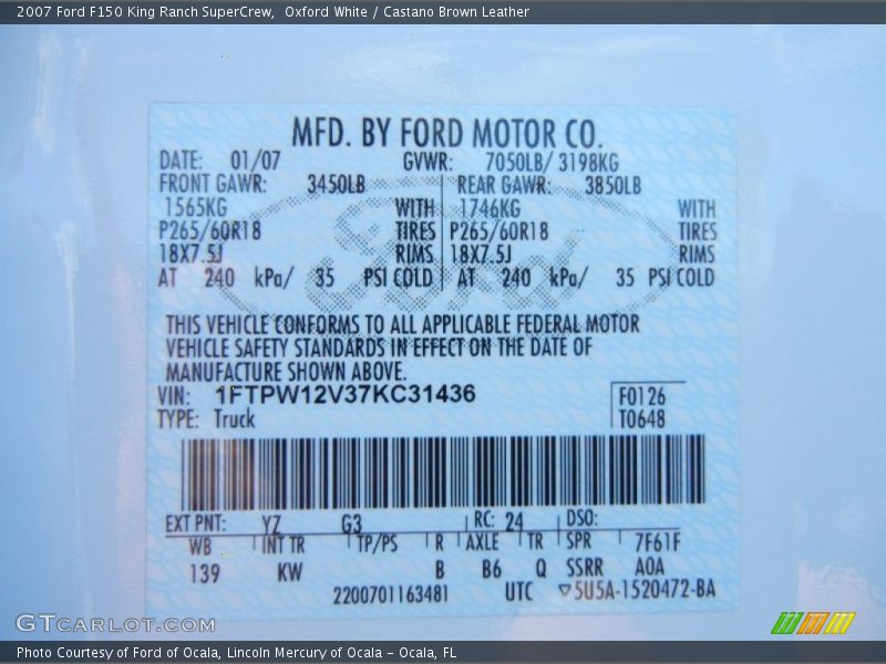 Oxford White / Castano Brown Leather 2007 Ford F150 King Ranch SuperCrew