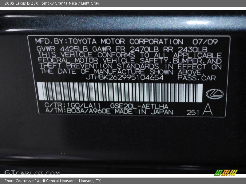 Smoky Granite Mica / Light Gray 2009 Lexus IS 250