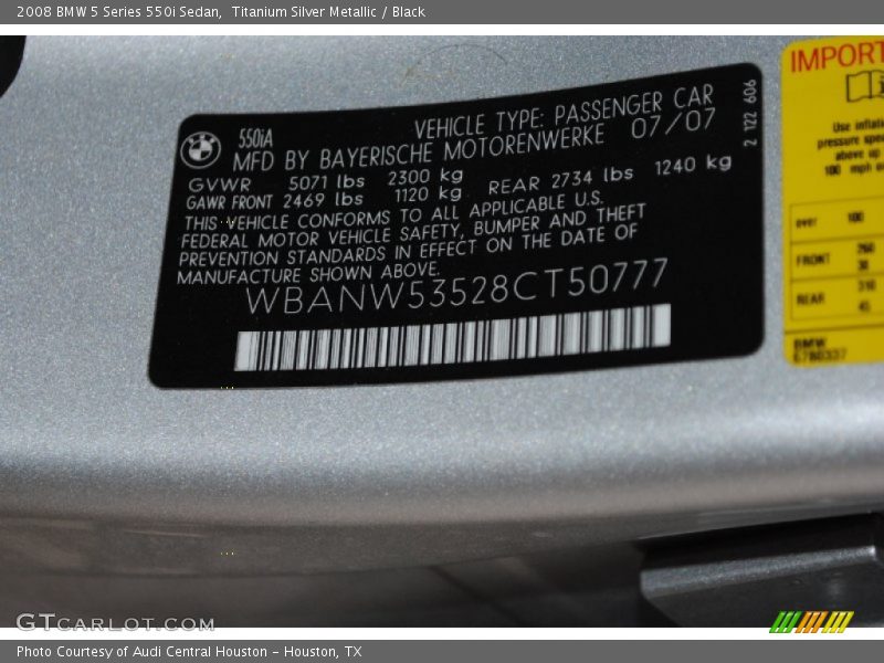 Titanium Silver Metallic / Black 2008 BMW 5 Series 550i Sedan