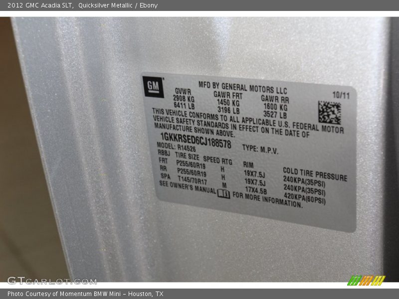 Quicksilver Metallic / Ebony 2012 GMC Acadia SLT